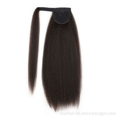 MYZYR 22 Inch Drawstring Ponytail Hair Extension Clip Synthetic Afro Kinky Straight Ponytail Hairpieces With Elastic Band Comb